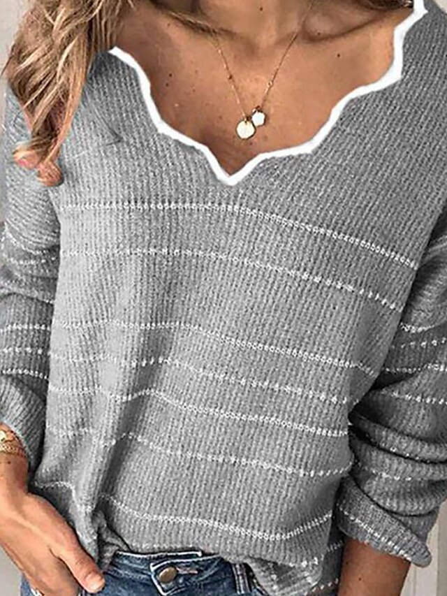 Womens Clothing Sweaters & Cardigans | Womens Pullover Sweater Jumper Knit Knitted Striped V Neck Casual Date Festival Fall Wint