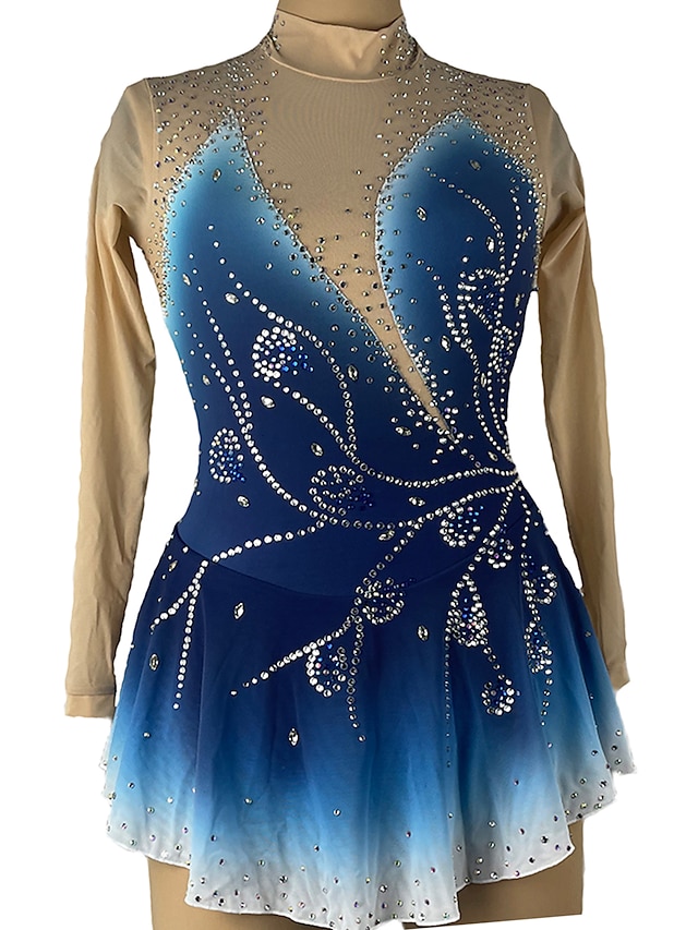 Sports & Outdoors Ice Skating | Figure Skating Dress Womens Girls Ice Skating Dress Outfits Royal Blue Open Back Spandex High El