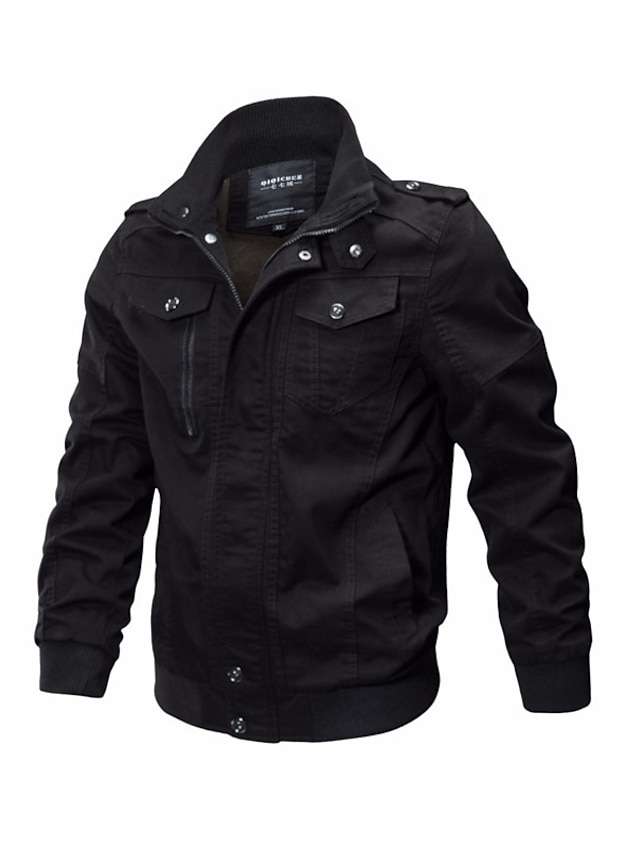  Men's Jacket Short Quilted Coat Green Black Khaki Casual Street Fall Zipper Turndown Regular Fit M L XL XXL 3XL 4XL / Daily / Windproof / Warm / Solid Color / Winter