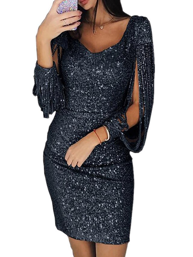 Women's Silver Sequin Dress Party Dress Sparkly Dress Homecoming Dress ...