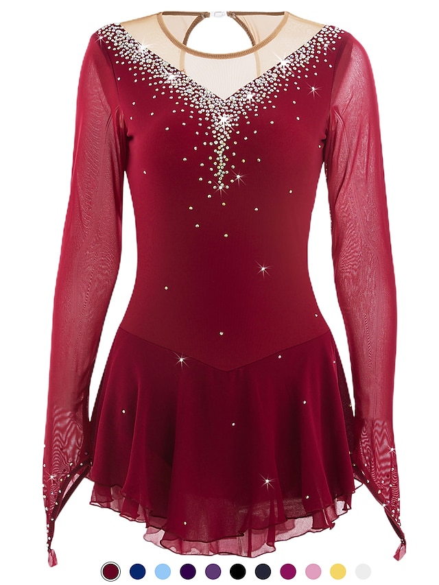 NEW Children GIRLS RED Floral Lace VELVET Competition FIGURE ICE SKATING DRESS 