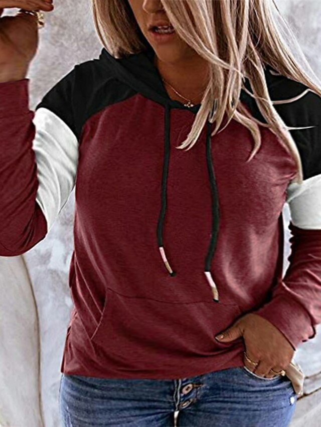 Womens Clothing Plus Size Collection | Womens Plus Size Tops Hoodie Sweatshirt Color Block Pocket Patchwork Long Sleeve V Neck S