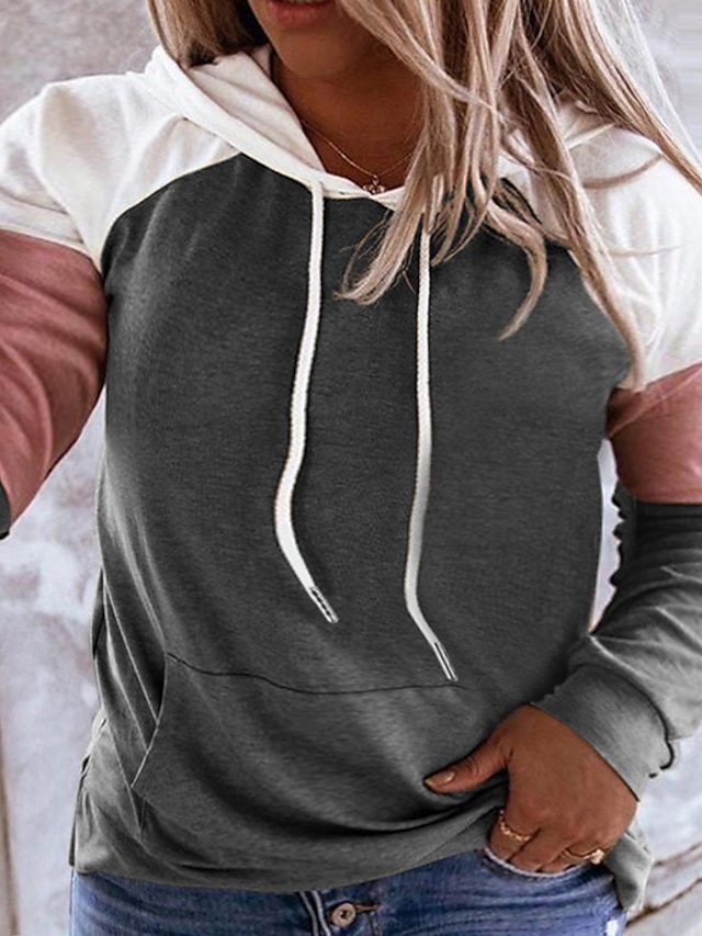 Womens Clothing Plus Size Collection | Womens Plus Size Tops Hoodie Sweatshirt Color Block Pocket Patchwork Long Sleeve V Neck S