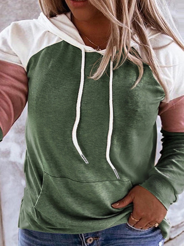 Womens Clothing Plus Size Collection | Womens Plus Size Tops Hoodie Sweatshirt Color Block Pocket Patchwork Long Sleeve V Neck S