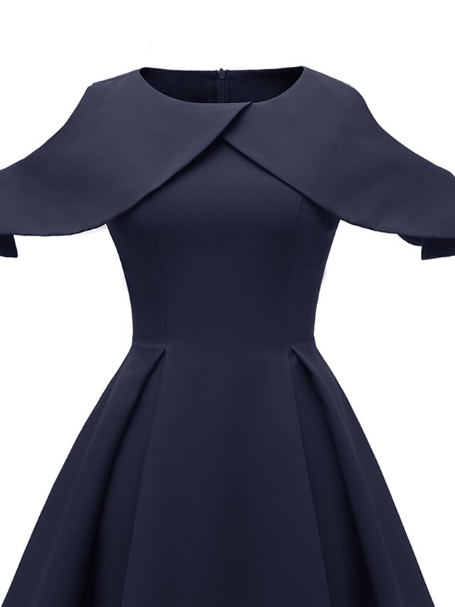 Womens Clothing Womens Dresses | Womens A Line Dress Knee Length Dress Wine Navy Blue Half Sleeve Solid Color Ruched Ruffle Fall