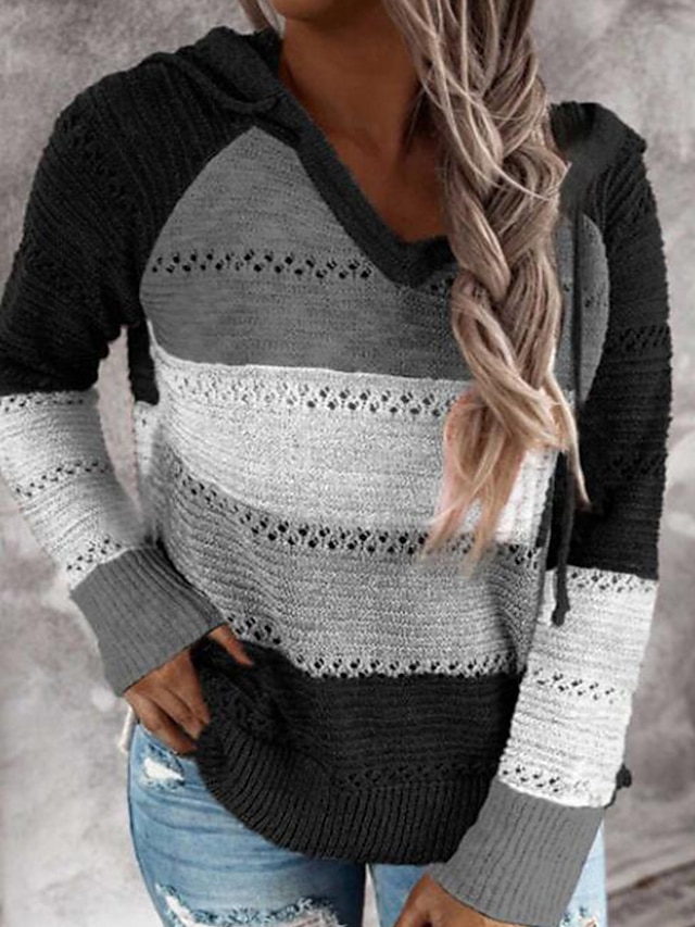 Womens Clothing Sweaters & Cardigans | Womens Sweater Pullover Knitted Color Block Casual Long Sleeve Loose Sweater Cardigans Ho