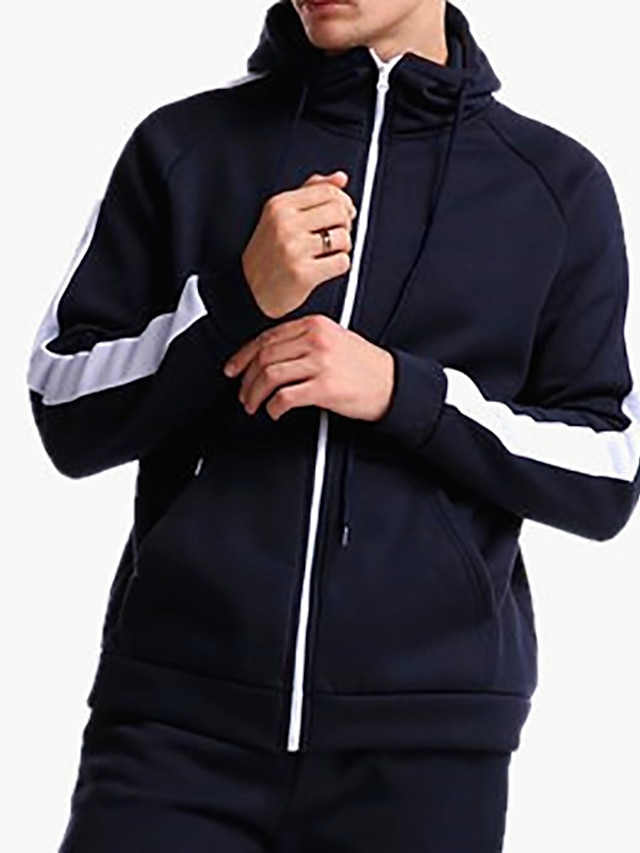 Mens Clothing Mens Hoodies & Sweatshirts | Mens Hoodie Zip Up Hoodie Sweatshirt Color Block Zipper Pocket Hooded Sports & Outdoo