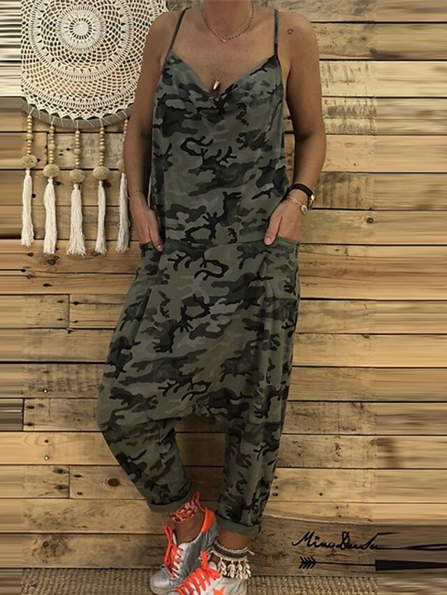 Women's Jumpsuit Backless Print Camo 