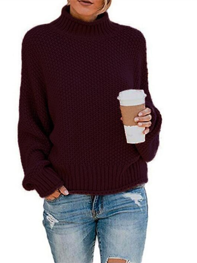 Womens Clothing Sweaters & Cardigans | Womens Sweater Pullover Jumper Knitted Solid Color Basic Casual Chunky Long Sleeve Loose 