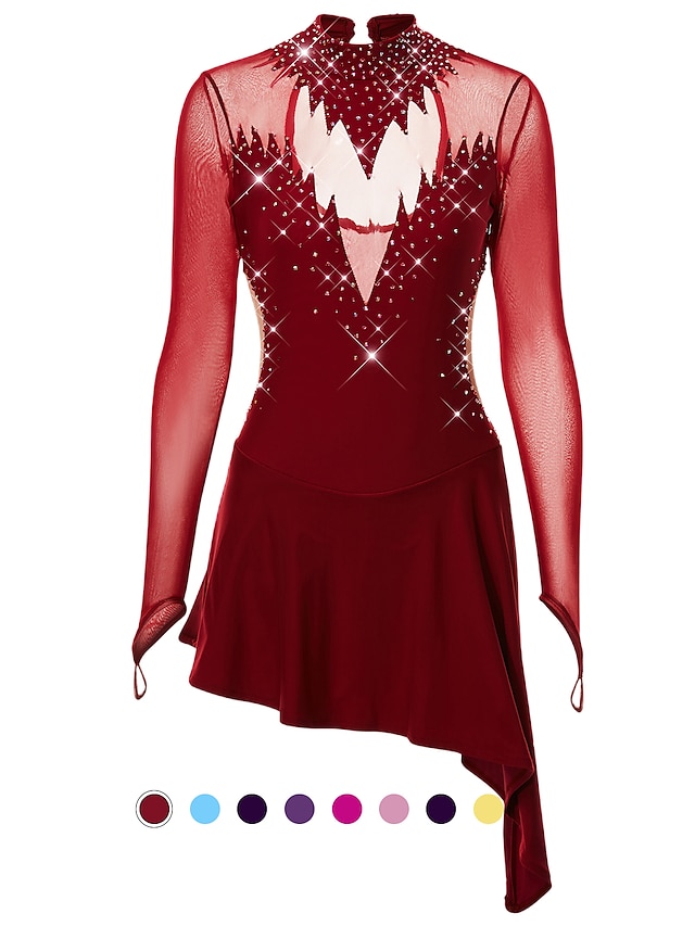  Φόρεμα για φιγούρες πατινάζ Γυναικεία Κοριτσίστικα Patinaj Φούστες Φορέματα Σύνολα Ροζ Γιαν Μαύρο Βυσσινί Άνοιγμα πίσω Δίχτυ Σπαντέξ Υψηλή Ελαστικότητα Εξάσκηση Επαγγελματική Ανταγωνισμός