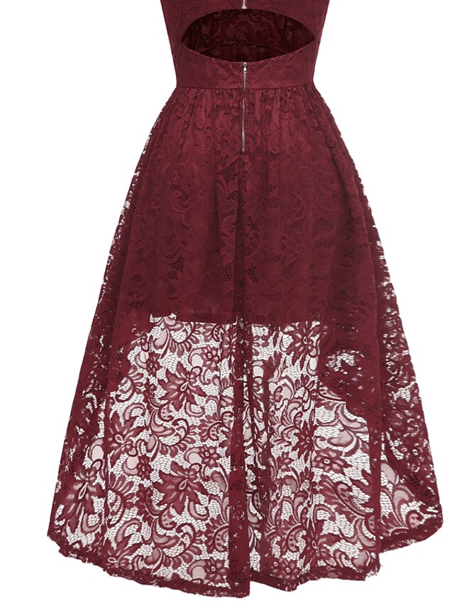 Womens Clothing Womens Dresses | Womens A Line Dress Midi Dress Purple Wine Sleeveless Solid Color Lace Plus High Low Hollow To 