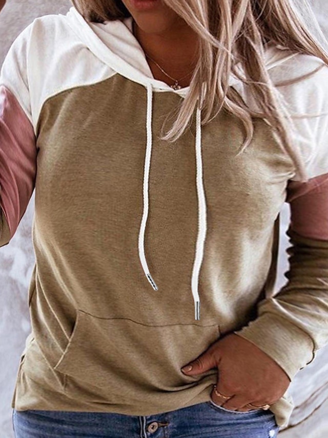 Womens Clothing Plus Size Collection | Womens Plus Size Tops Hoodie Sweatshirt Color Block Pocket Patchwork Long Sleeve V Neck S