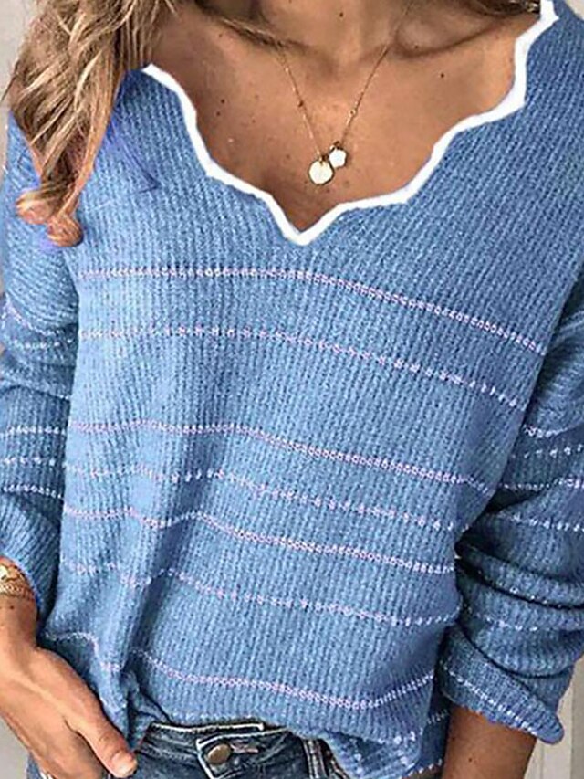 Womens Clothing Sweaters & Cardigans | Womens Pullover Sweater Jumper Knit Knitted Striped V Neck Casual Date Festival Fall Wint