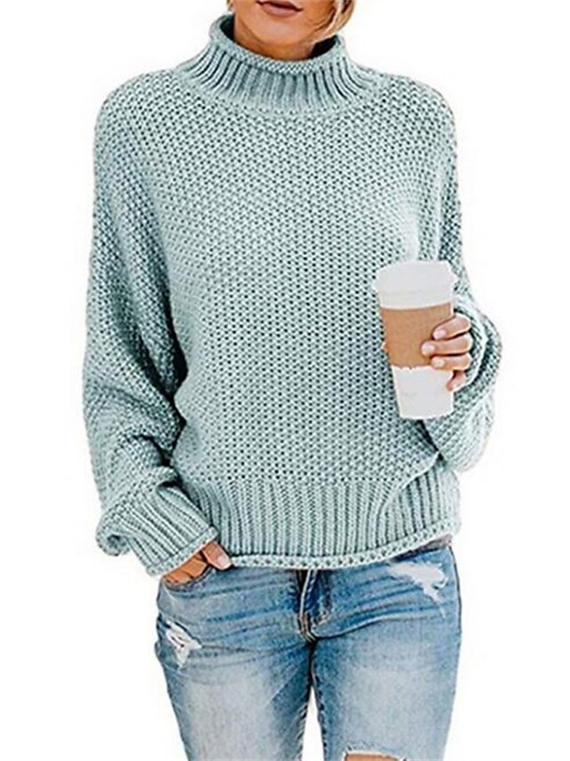 Womens Clothing Sweaters & Cardigans | Womens Sweater Pullover Jumper Knitted Solid Color Basic Casual Chunky Long Sleeve Loose 