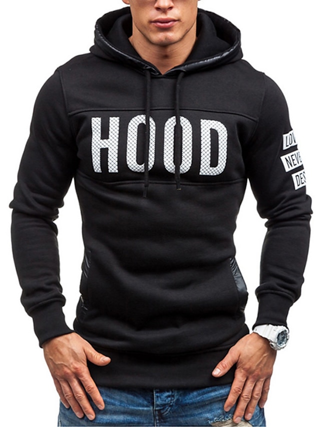 Mens Clothing Mens Hoodies & Sweatshirts | Mens Pullover Hoodie Sweatshirt Letter Patchwork Hooded Casual Daily Holiday Sportswe