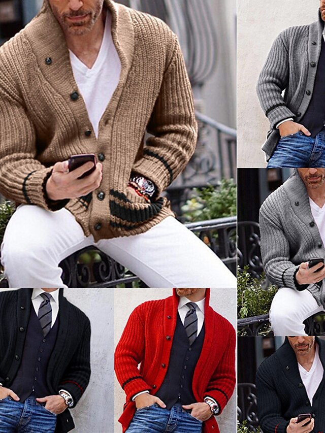  Men's Sweater Cardigan Knit Knitted Solid Color V Neck Stylish Casual Outdoor Home Clothing Apparel Fall Winter Yellow Khaki S M L / Long Sleeve / Long Sleeve