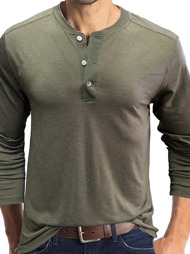  Men's T shirt Tee Henley Shirt Lightweight 1950s Casual Long Sleeve White Black Blue Gray Wine Army Green Solid Color Henley Casual Daily Button-Down Clothing Clothes Lightweight 1950s Casual