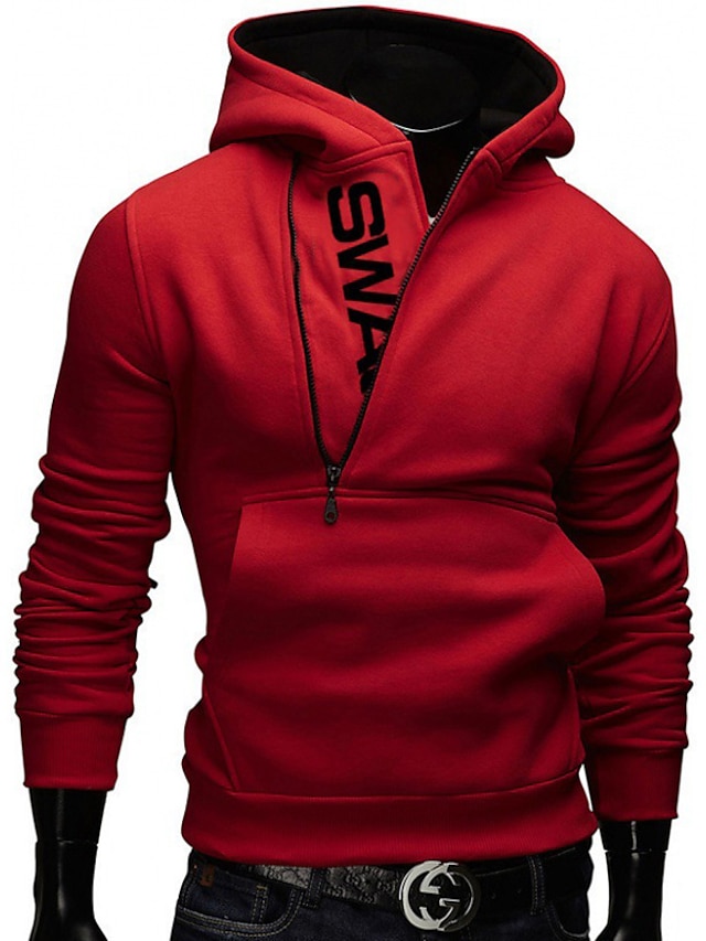  Men's Hoodie Sweatshirt Pocket Sportswear Casual Letter Black Blue Light Grey Red Light Blue Hooded Casual Daily Holiday Long Sleeve Clothing Clothes Regular Fit
