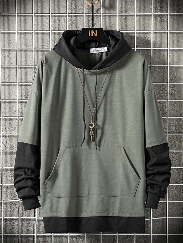 Mens Clothing Mens Hoodies & Sweatshirts | Mens Pullover Hoodie Sweatshirt Color Block Pocket Hooded Casual Daily Holiday Sports