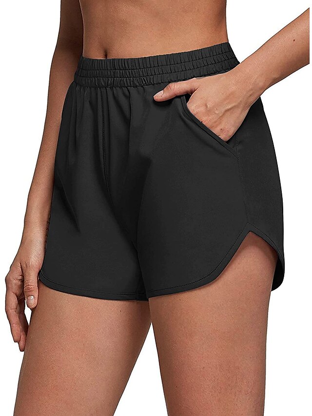 Womens Clothing Womens Bottoms | Womens Simple Casual Shorts Pocket Elastic Waist Short Pants Sports Weekend Micro-elastic Plain