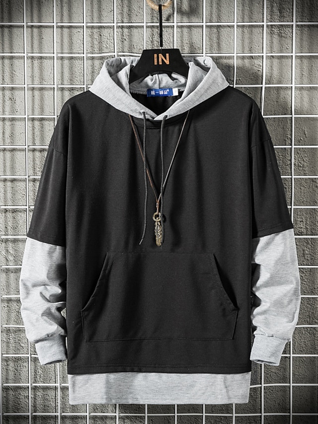 Mens Clothing Mens Hoodies & Sweatshirts | Mens Pullover Hoodie Sweatshirt Color Block Pocket Hooded Casual Daily Holiday Sports