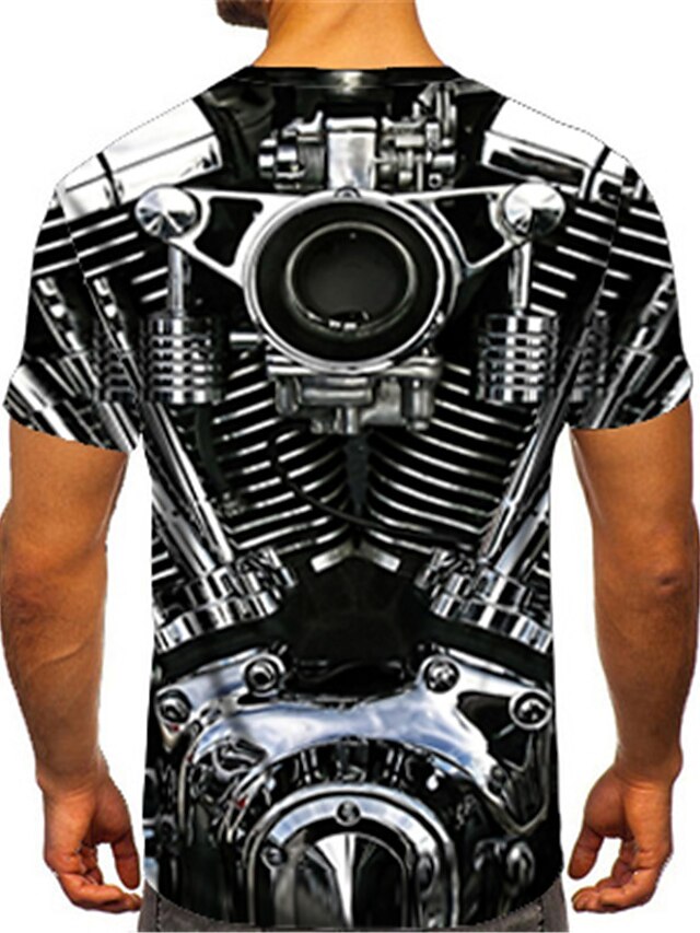 Men's Machine Motorcycle T shirt Short Sleeve Shirt Round Neck Outdoor