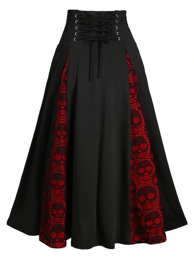  Women's Skirt Swing Long Skirt Midi Skirts Lace Patchwork Skull Vacation Casual Daily Winter Fashion Summer Black Purple Green
