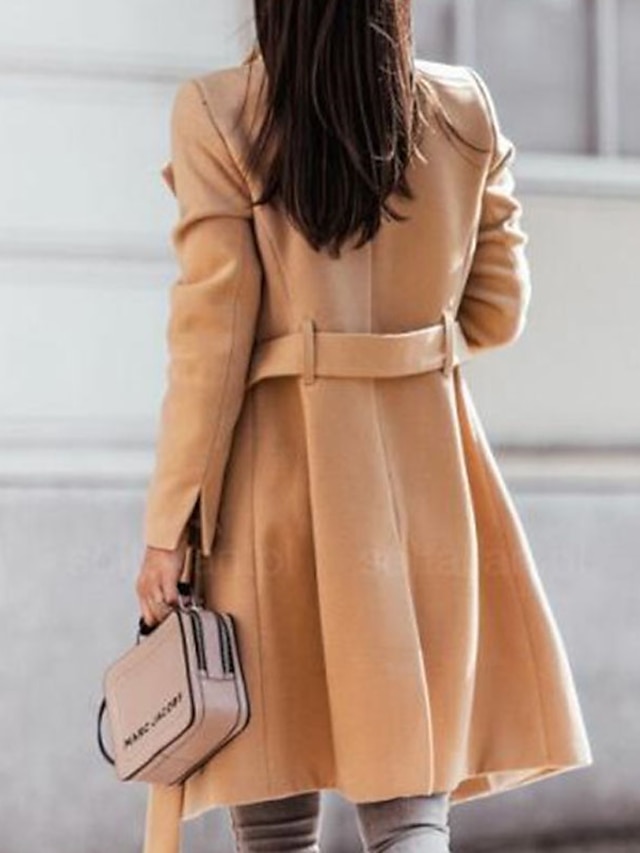 Womens Clothing Womens Outerwear | Womens Trench Coat Coat Street Daily Going out Fall Winter Long Coat Regular Fit Breathable C