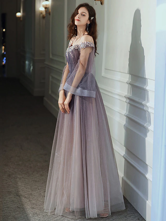 A-Line Minimalist Elegant Party Wear Prom Dress Off Shoulder Long ...