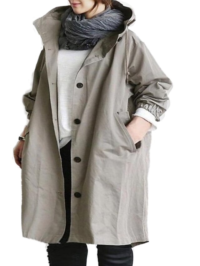 Women's Trench Coat Plus Size Curve Winter Warm Long Coat with Pocket ...