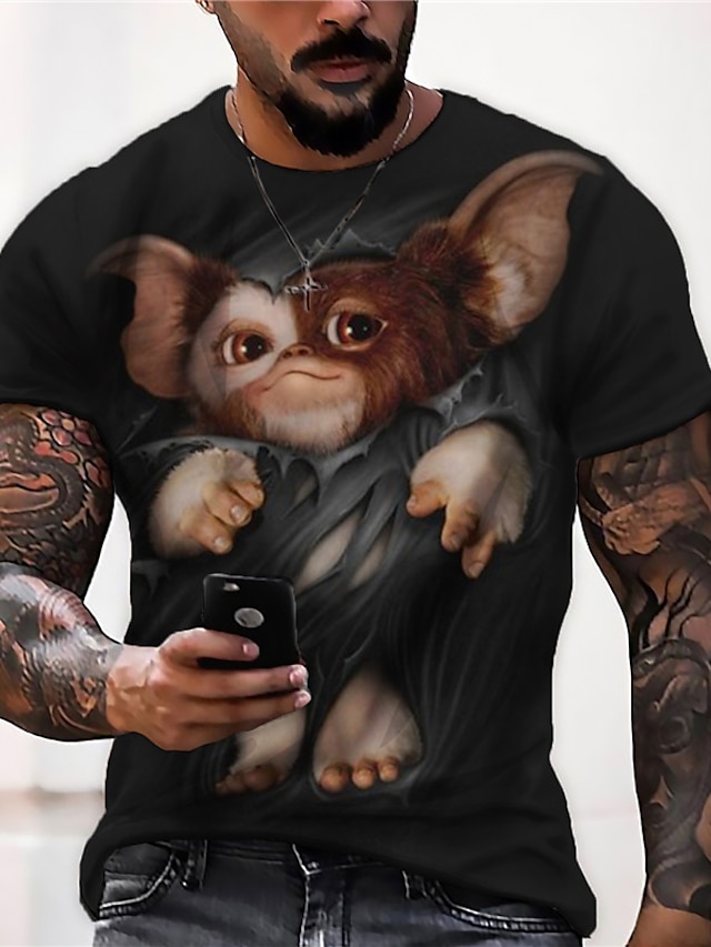  Homme Unisexe T shirt Tee chemise d'Halloween Animal Imprimés Photos Col Ras du Cou Noir 3D effet du quotidien Vacances Manche Courte Imprimer Vêtement Tenue Design Décontractées Grand et grand