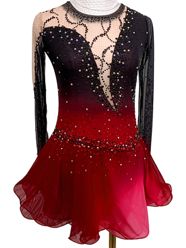 Competition Skating Wear Handmade Figure Skating Mesh Training red black lace 