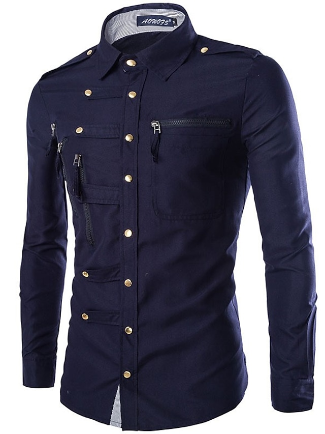  camisa de fiesta para hombre cuello de color sólido cuello clásico diario básico manga larga tops delgados vino militar negro verde militar / otoño / primavera / verano / camisas de vestir / boda