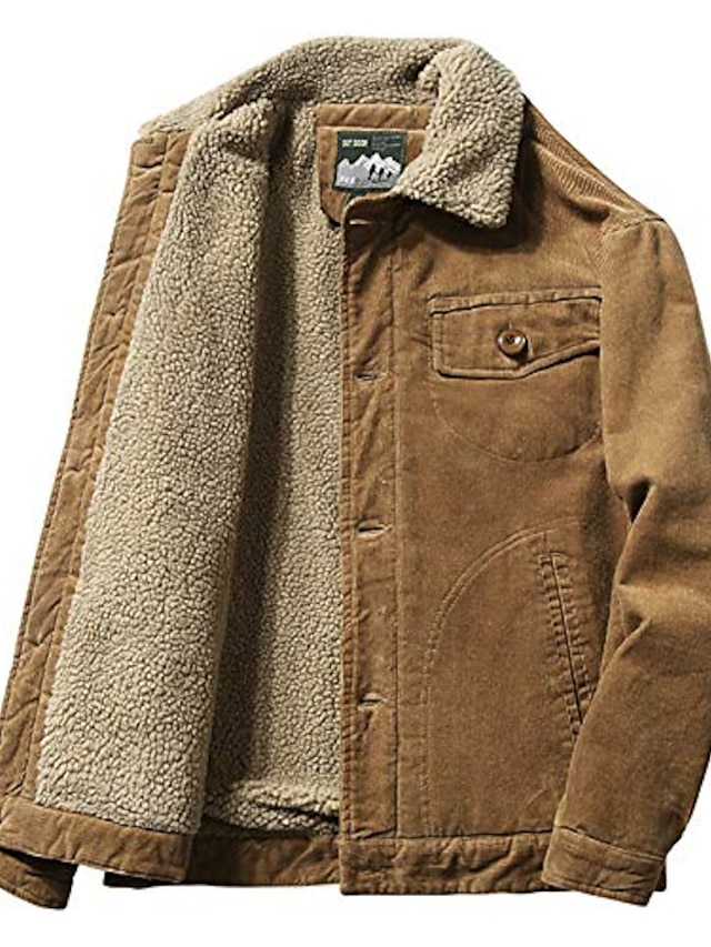  Men's Corduroy Jackets Coats Fleece Jacket Bomber Jacket Casual Jacket Daliy Outdoor Street Pocket Gary Khaki Army Green Coffee Winter Fall