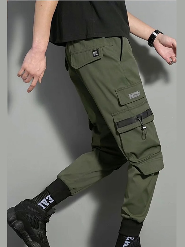 Mens Clothing Mens Bottoms | Mens Streetwear Cargo Joggers Teenager SportyAnkle Length Trousers Jogger Pants With Multi-Pockets 