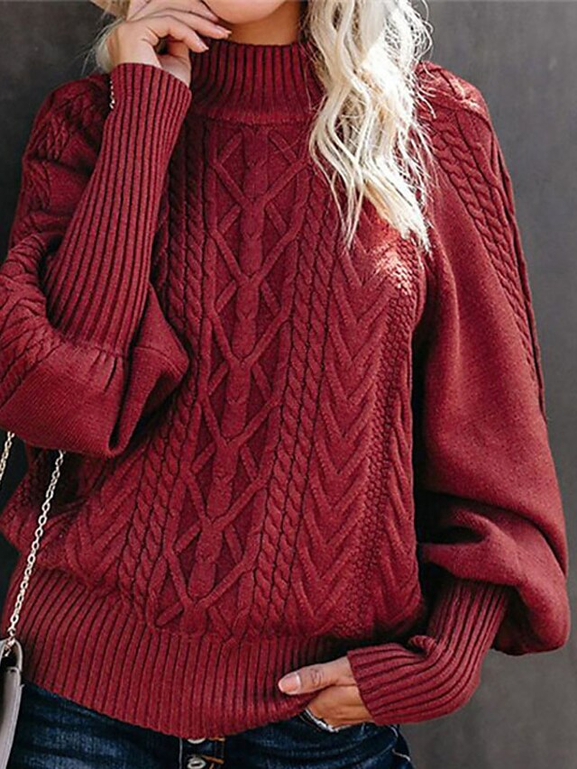 Womens Clothing Sweaters & Cardigans | Womens Sweater Jumper cable chunky Knit Knitted Solid Color Crew Neck Stylish Casual Home