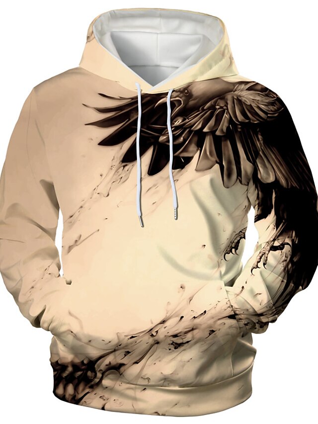 Mens Clothing Mens Hoodies & Sweatshirts | Mens Unisex Pullover Hoodie Sweatshirt Graphic Prints Bird Print Hooded Daily Sports 