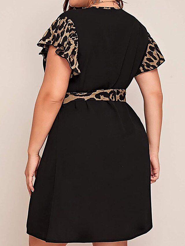 Womens Clothing Plus Size Collection | Womens Plus Size A Line Dress Leopard V Neck Print Short Sleeve Fall Summer Casual Prom D