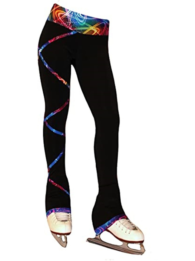 Figure Skating Pants Women's Girls' Ice Skating Tights Leggings Outfits Black Fleece Spandex