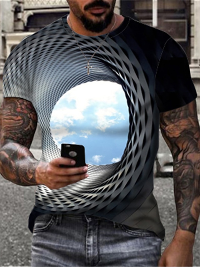 Men S Optical Illusion Clouds T Shirt Short Sleeve T Shirt 3D Print   Hneelx1634634437762 