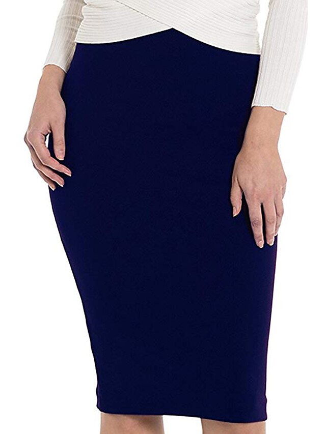 Womens Clothing Womens Bottoms | Womens Basic Elegant Bodycon Midi Skirts Office / Career Ceremony Solid Colored Blue White Blac