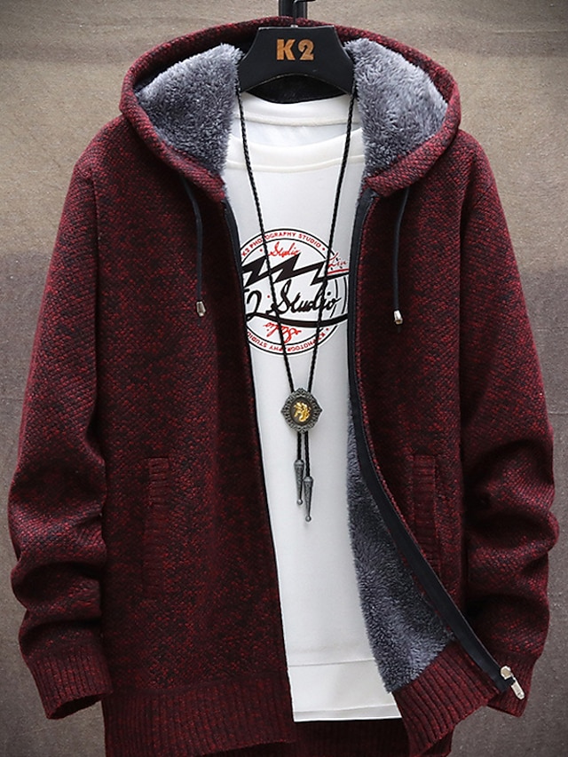 Men's Sweater Jumper Knit Knitted Solid Color Hooded Stylish Home Daily Fall Winter Blue Gray M