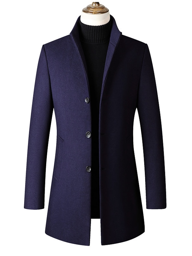  Herr Vinterkappa Yllekappa Rock Kontor & Karriär Dagliga kläder Vinter Polyester Håller värmen Tvättbar Ytterkläder Kläder Mode Uppvärmning Solid färg Ficka Kinakrage Enkelknäppt