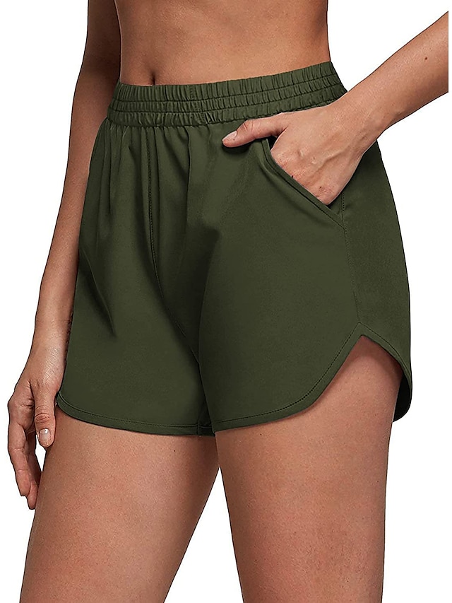 Womens Clothing Womens Bottoms | Womens Simple Casual Shorts Pocket Elastic Waist Short Pants Sports Weekend Micro-elastic Plain