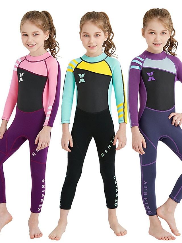  Dive&Sail Girls' Full Wetsuit 2.5mm SCR Neoprene Diving Suit Thermal Warm UPF50+ Quick Dry High Elasticity Long Sleeve Full Body Back Zip - Swimming Diving Surfing Snorkeling Patchwork Autumn / Fall