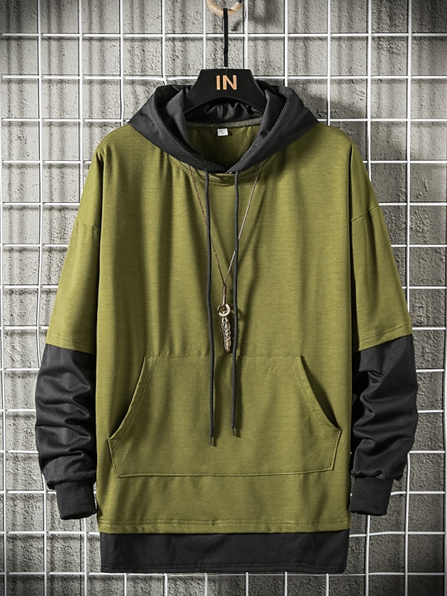 Mens Clothing Mens Hoodies & Sweatshirts | Mens Pullover Hoodie Sweatshirt Color Block Pocket Hooded Casual Daily Holiday Sports