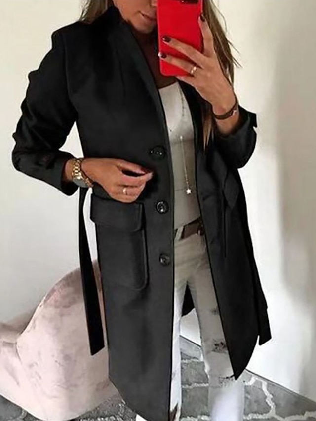 Womens Clothing Womens Outerwear | Womens Coat Daily Fall Winter Long Coat Regular Fit Warm Casual Jacket Long Sleeve Solid Colo