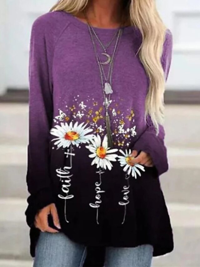 Womens Clothing Womens Tops | Womens Floral Butterfly Daisy Holiday Weekend Floral Butterfly Painting T shirt Tee Long Sleeve Pr