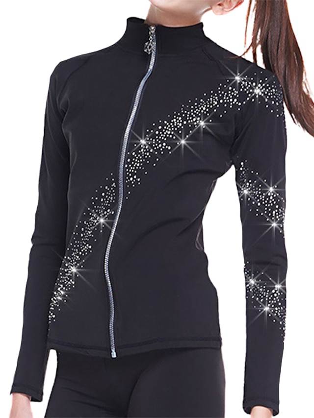 Sports & Outdoors Ice Skating | Figure Skating Fleece Jacket Womens Girls Ice Skating Jacket Black Fuchsia Sky Blue Fleece Spand