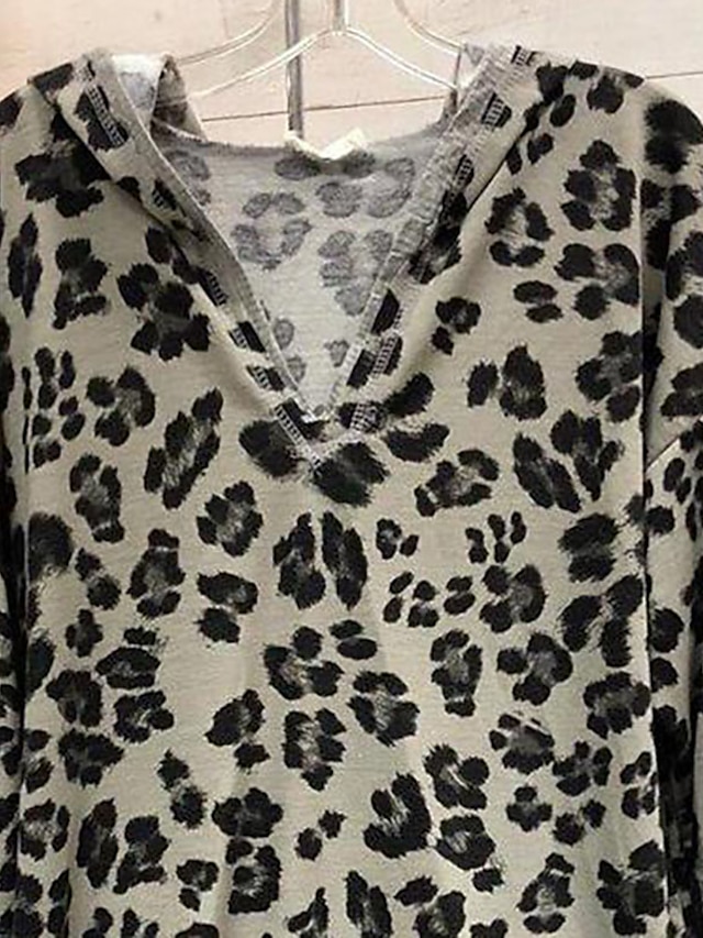 Womens Clothing Plus Size Collection | Womens Plus Size Tops Blouse Leopard Print Long Sleeve V Neck Vintage Streetwear Daily Go